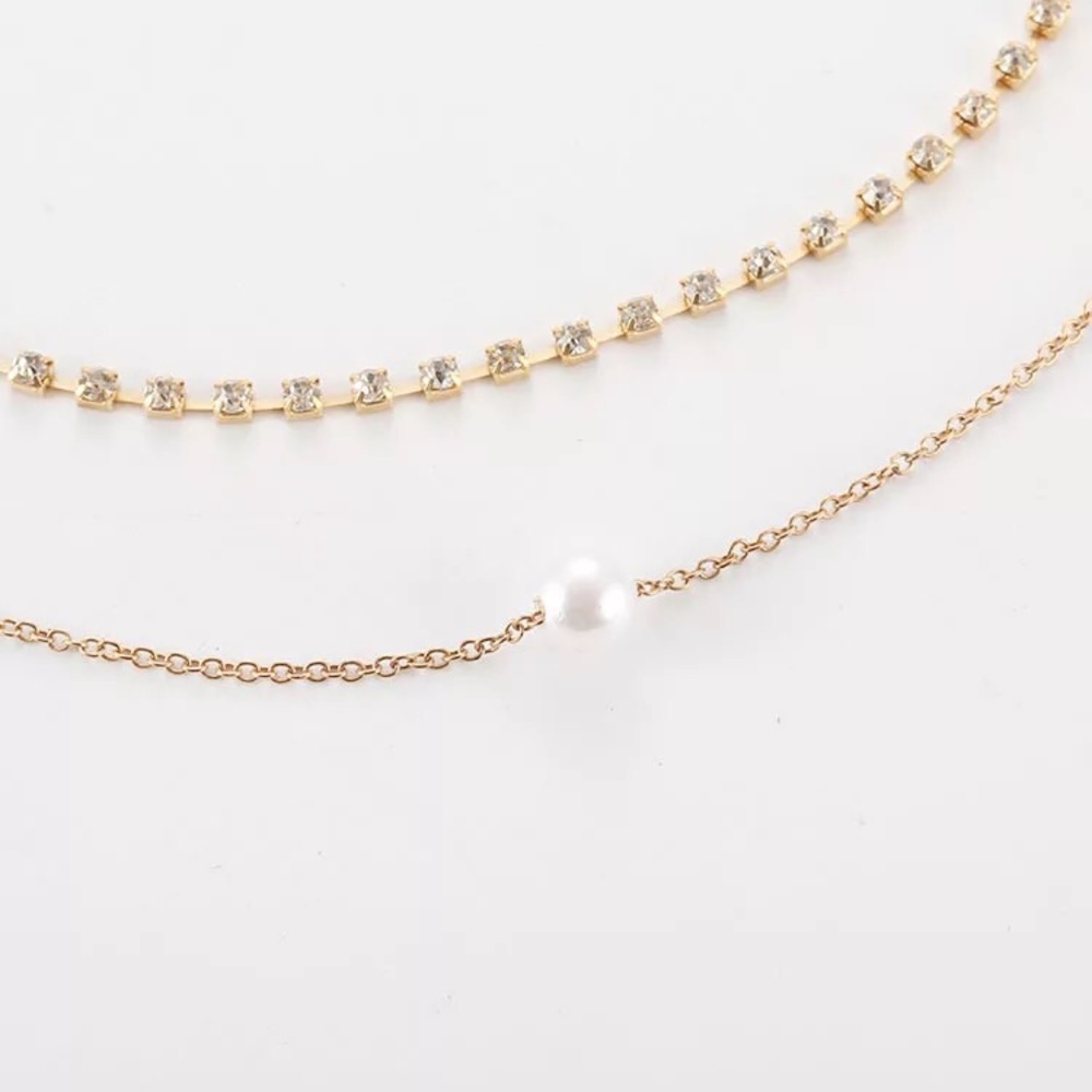 2xHP‼️3/$30 Multilayer Pearl Crystal Gold Necklace - Picture 4 of 6